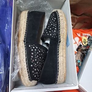 White Mountain Black Espadrilles with Silver Studs